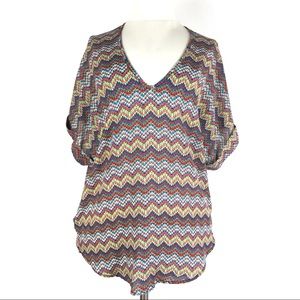 LUSH Chevron Print V Neck Semi Sheer Top SMALL